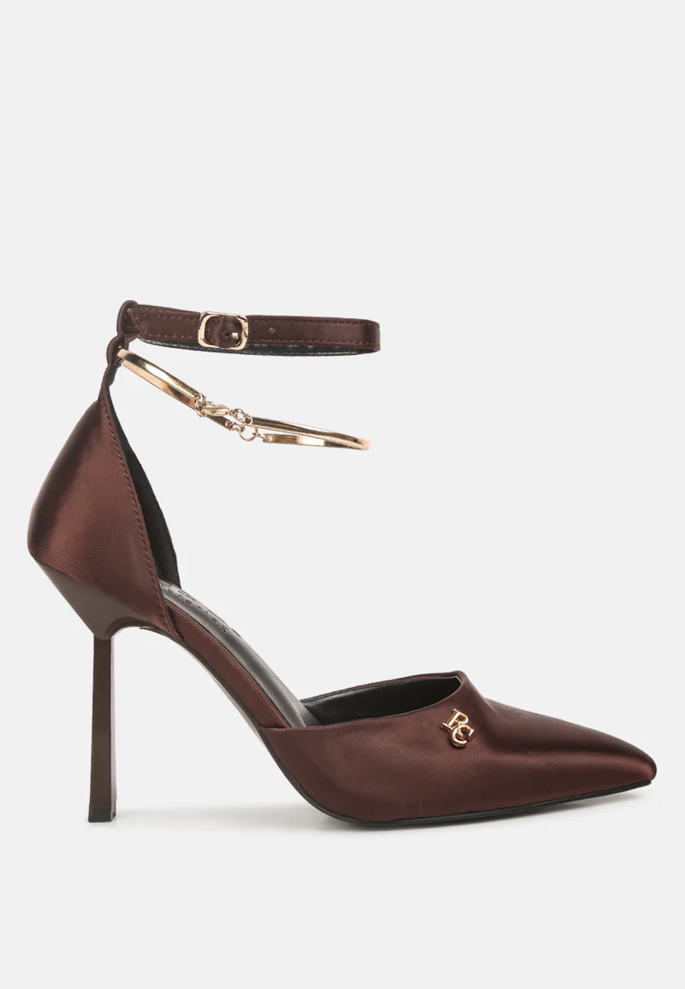 HOBNOB Anklet Embellishment Stiletto Sandals In Dark Brown - Image 2