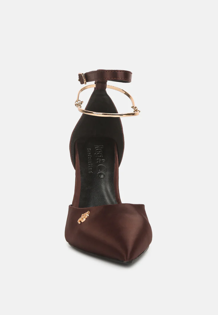 HOBNOB Anklet Embellishment Stiletto Sandals In Dark Brown - Image 3