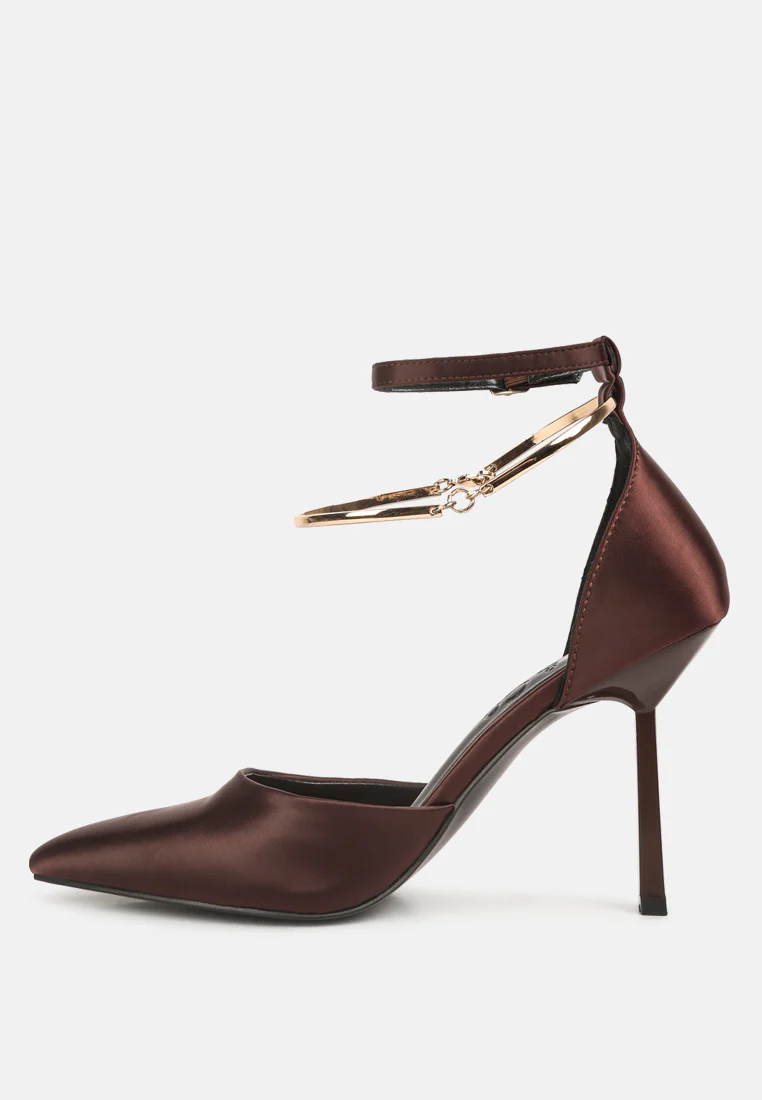 HOBNOB Anklet Embellishment Stiletto Sandals In Dark Brown - Image 4