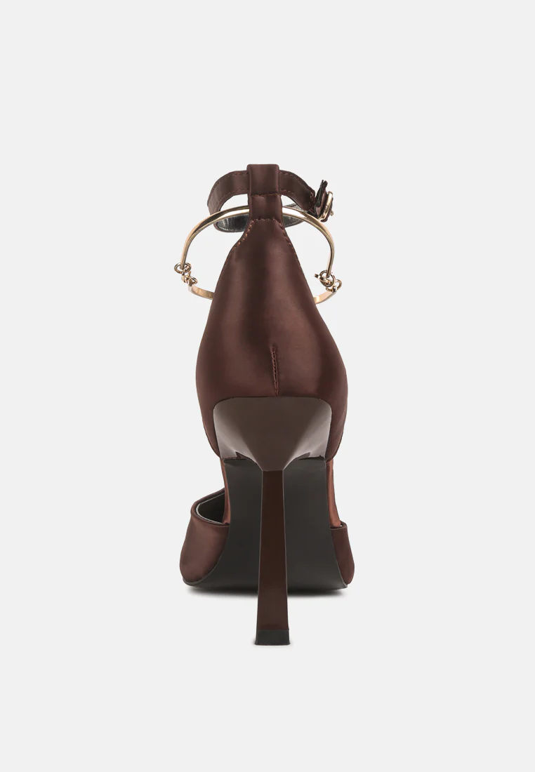 HOBNOB Anklet Embellishment Stiletto Sandals In Dark Brown - Image 5
