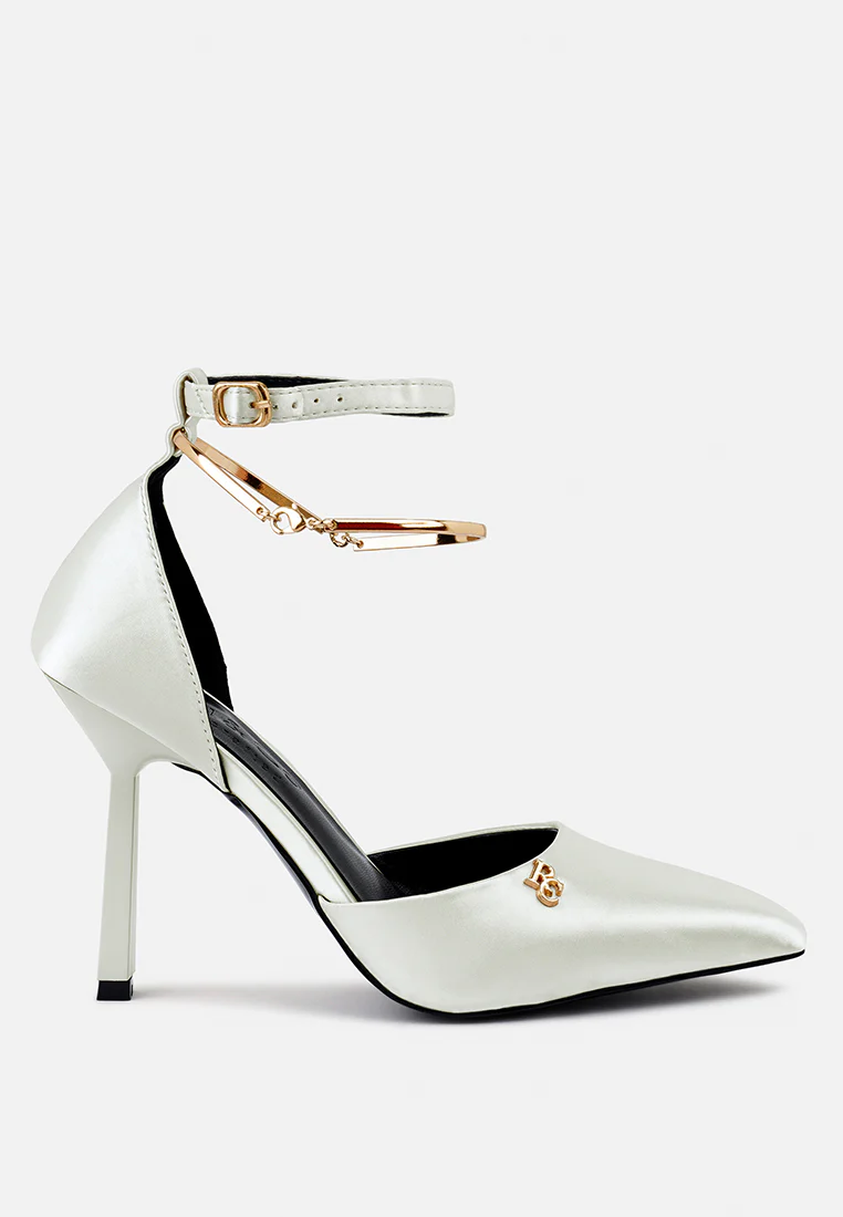 HOBNOB Anklet Embellishment Stiletto Sandals In White - Image 3