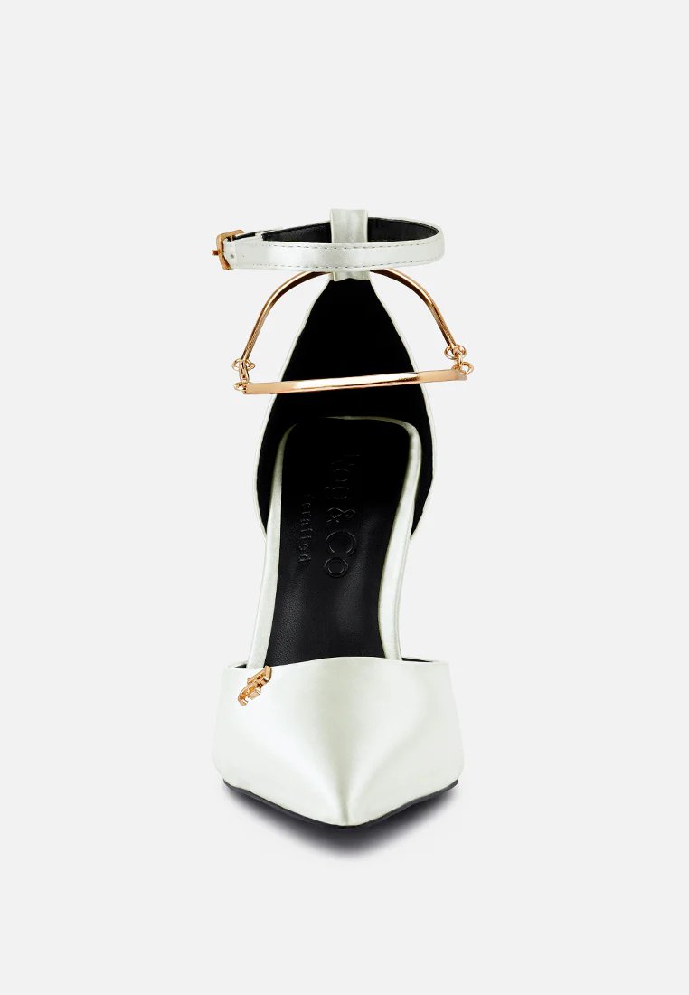 HOBNOB Anklet Embellishment Stiletto Sandals In White - Image 4