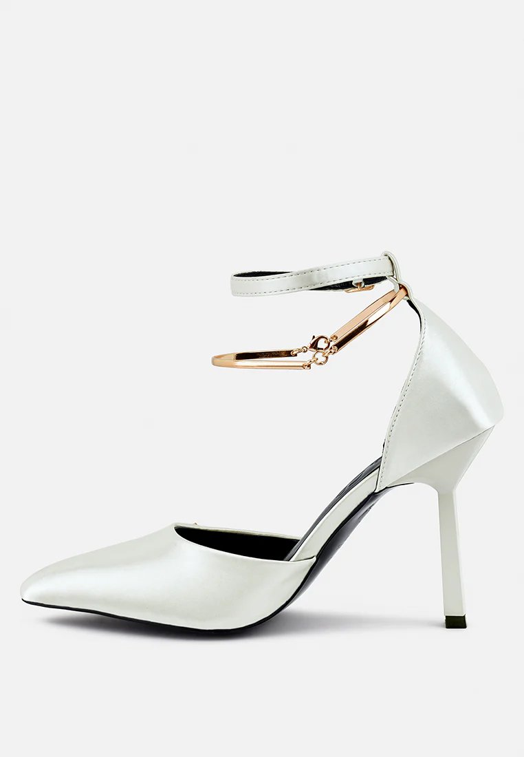 HOBNOB Anklet Embellishment Stiletto Sandals In White - Image 5
