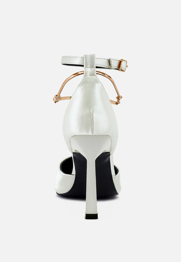 HOBNOB Anklet Embellishment Stiletto Sandals In White - Image 6