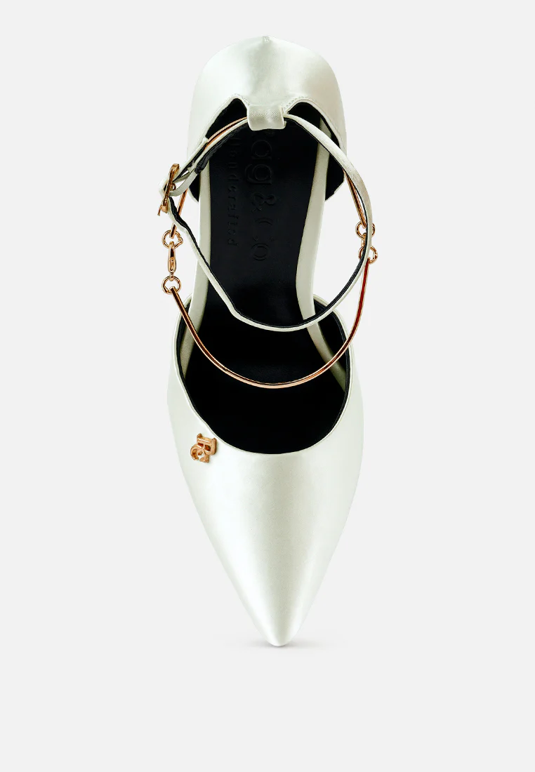 HOBNOB Anklet Embellishment Stiletto Sandals In White - Image 7