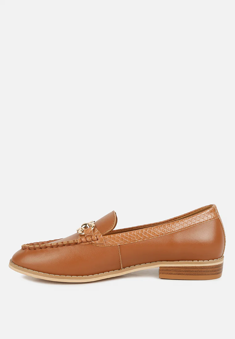 HOLDA Horsebit Embellished Loafers With Stitch Detail in Tan - Image 4