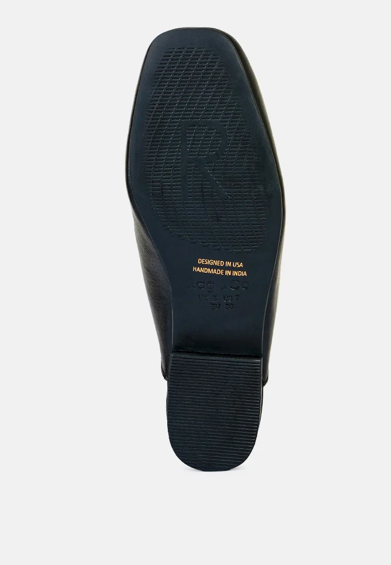 Honey Leather Chain Detail Mules in Black - Image 6