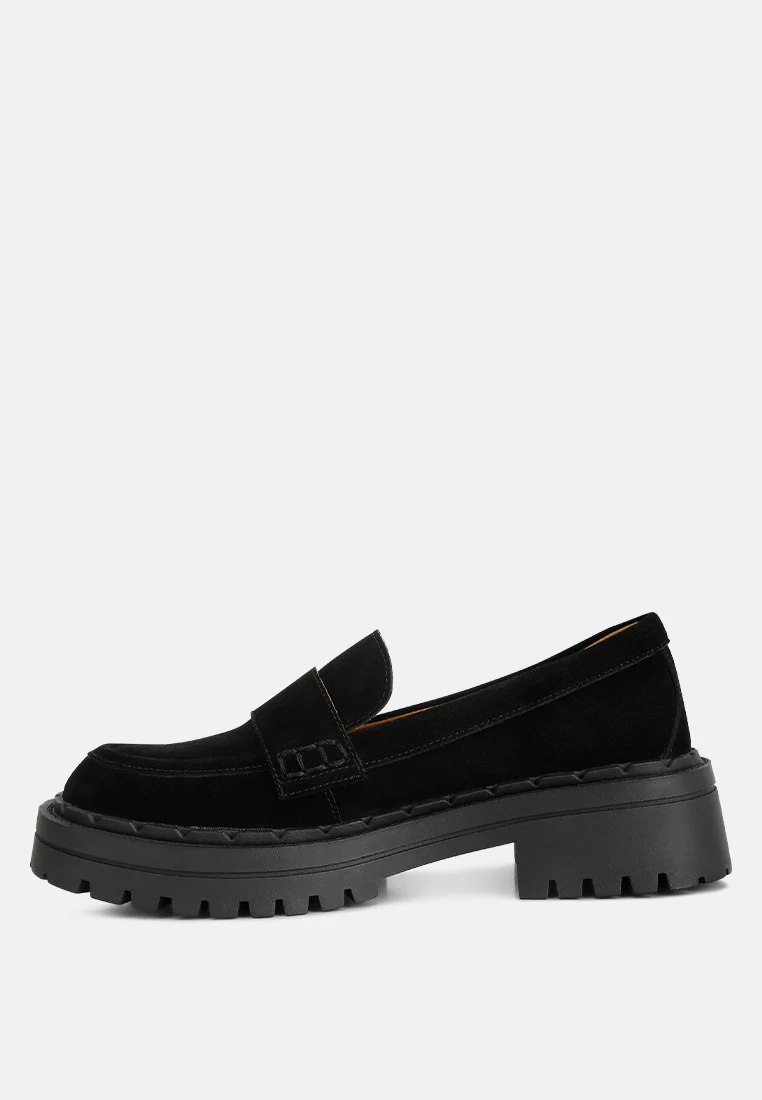 Honora Suede Chunky Loafers In Black - Image 4