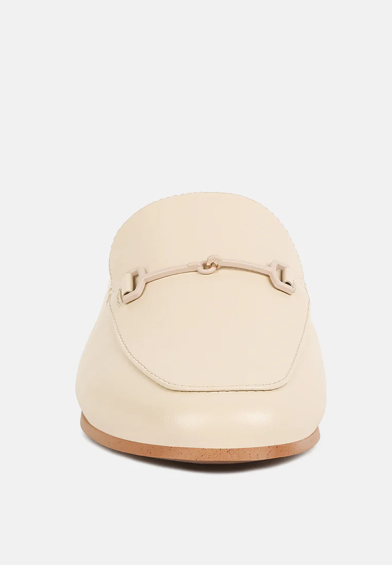 KRISTY Horsebit Embellished Mules in Beige - Image 3