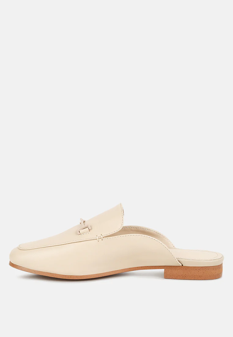 KRISTY Horsebit Embellished Mules in Beige - Image 4