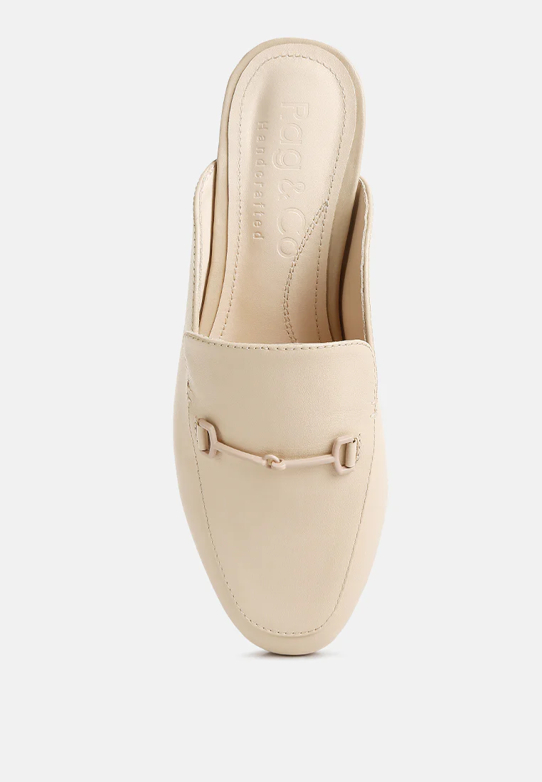 KRISTY Horsebit Embellished Mules in Beige - Image 6