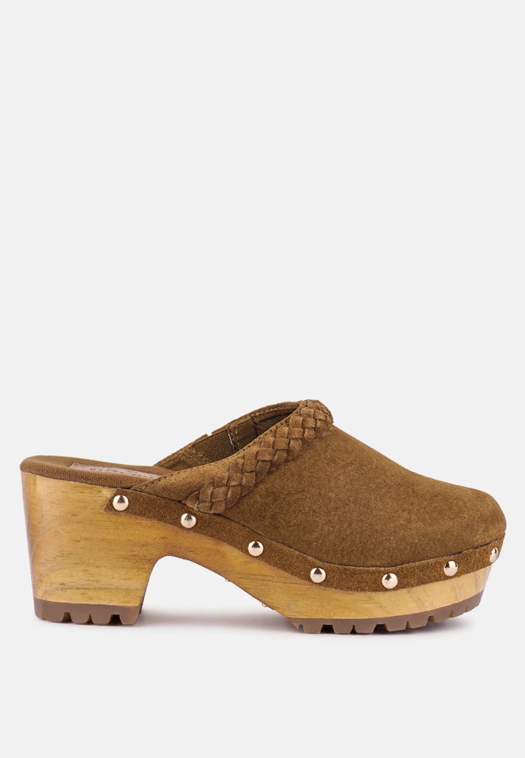 INCA Tan Fine Suede Leather Clogs - Image 2