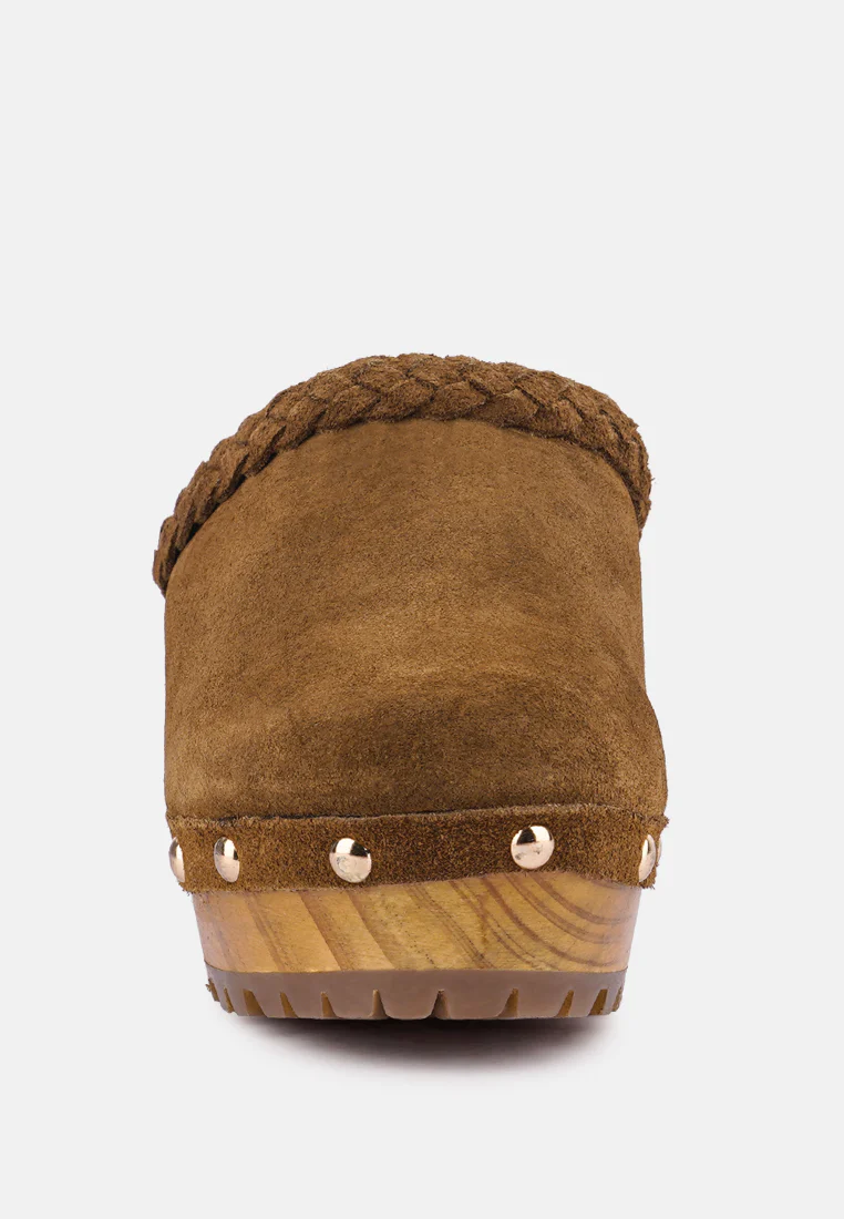 INCA Tan Fine Suede Leather Clogs - Image 3