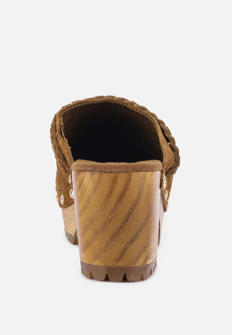 INCA Tan Fine Suede Leather Clogs - Image 5