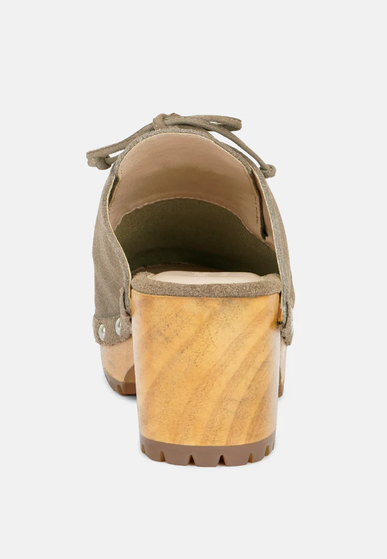 IROKO Taupe Suede Tie Detail Stud Clogs - Image 5