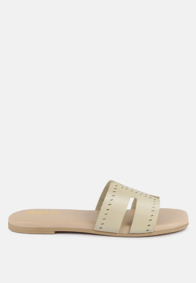 IVANKA Beige Cut Out Slip On Sandals - Image 2
