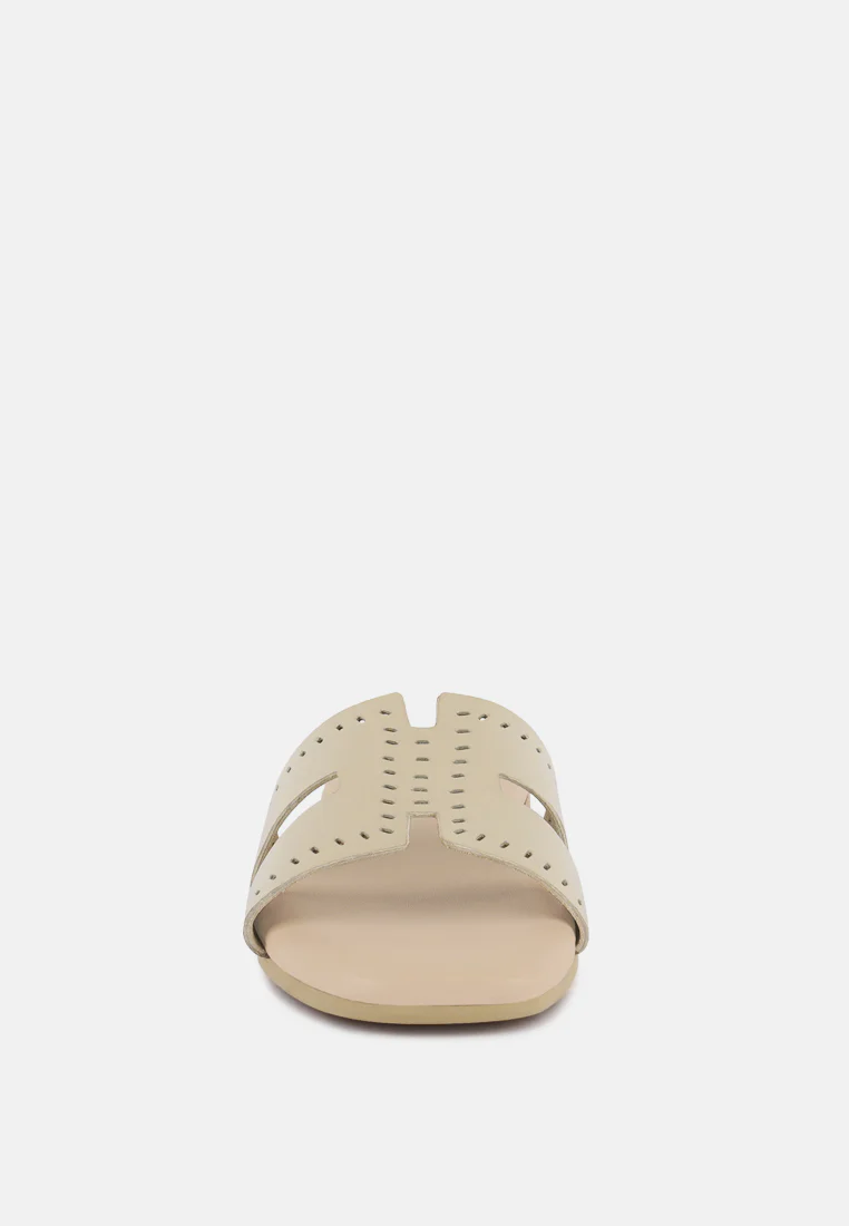 IVANKA Beige Cut Out Slip On Sandals - Image 3