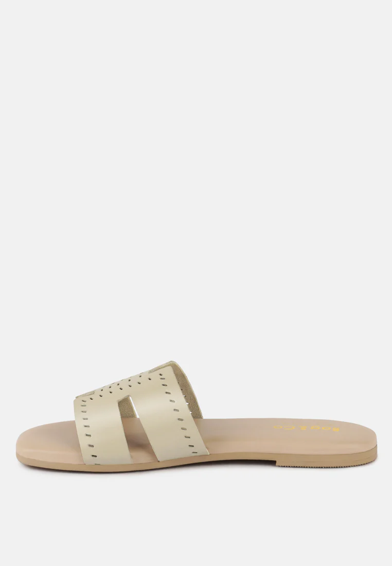 IVANKA Beige Cut Out Slip On Sandals - Image 4