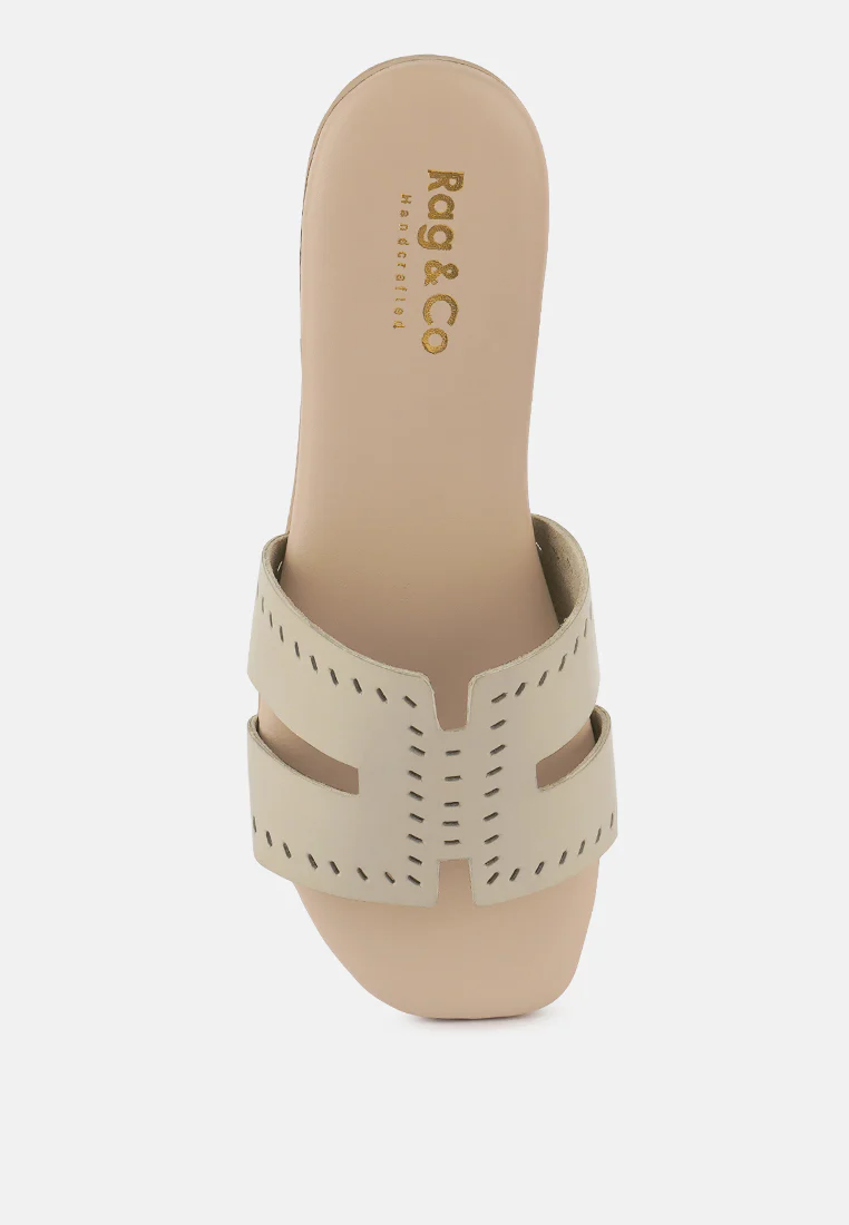 IVANKA Beige Cut Out Slip On Sandals - Image 6