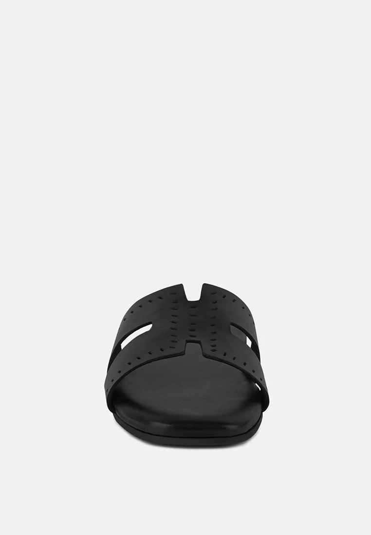 IVANKA Black Cut Out Slip On Sandals - Image 3