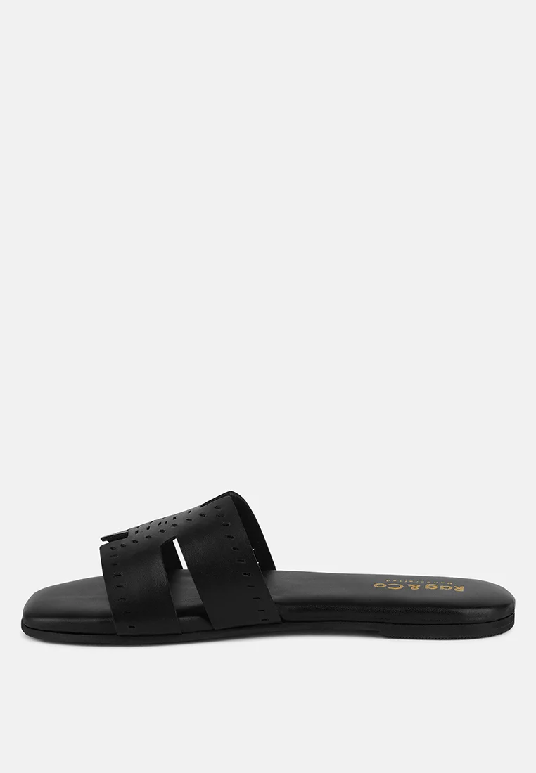 IVANKA Black Cut Out Slip On Sandals - Image 4