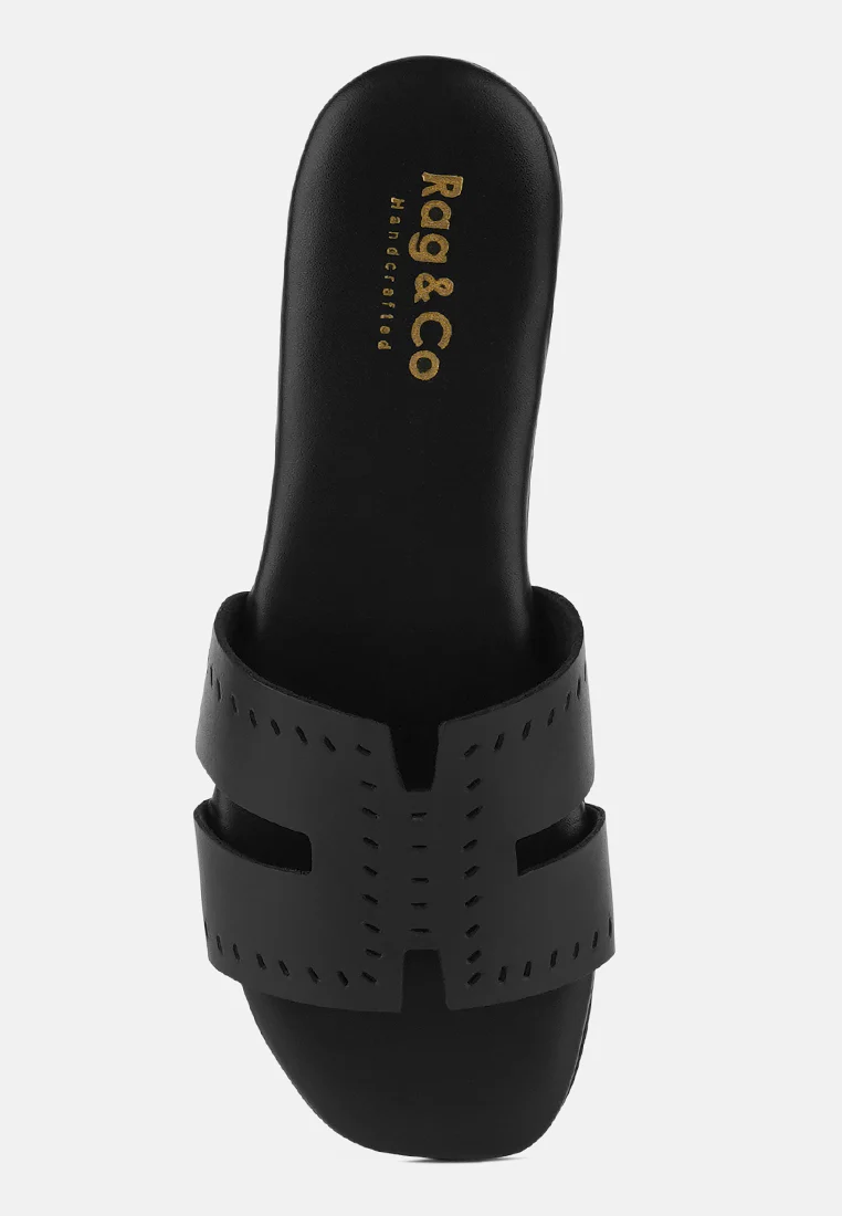 IVANKA Black Cut Out Slip On Sandals - Image 7