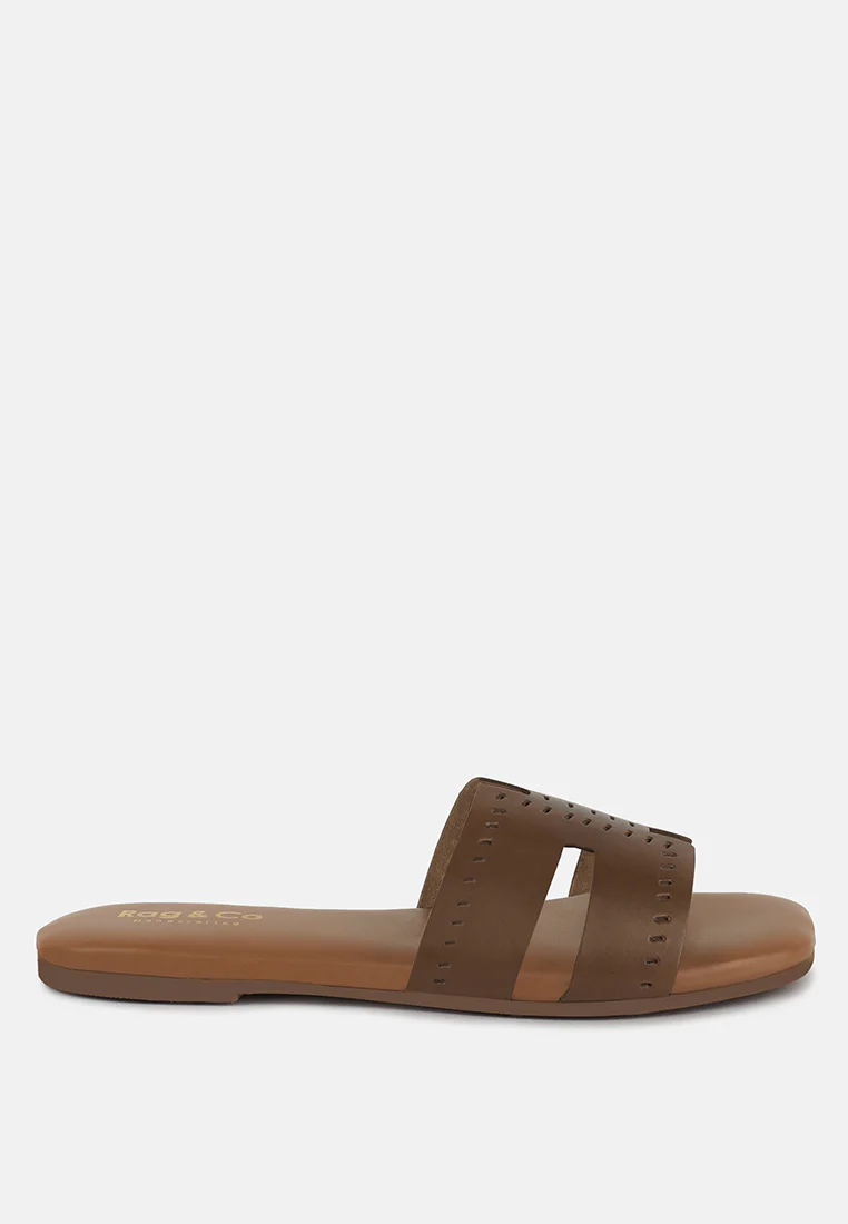 IVANKA Tan Cut Out Slip On Sandals - Image 2