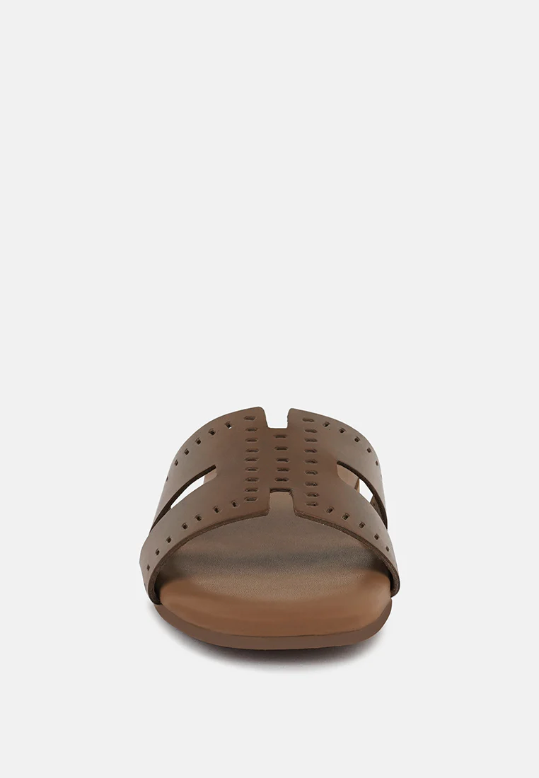 IVANKA Tan Cut Out Slip On Sandals - Image 3