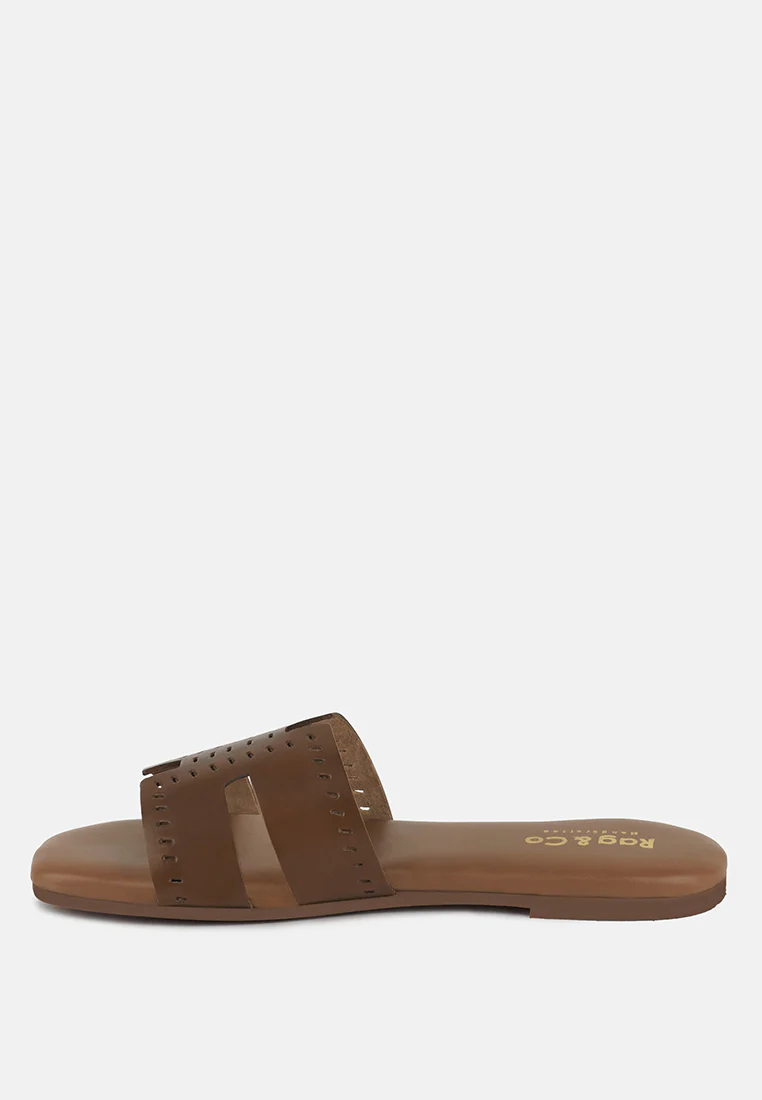 IVANKA Tan Cut Out Slip On Sandals - Image 4