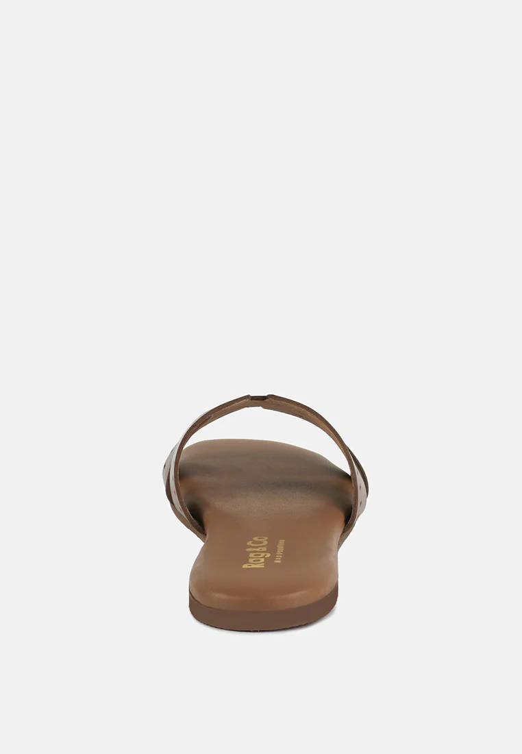 IVANKA Tan Cut Out Slip On Sandals - Image 5