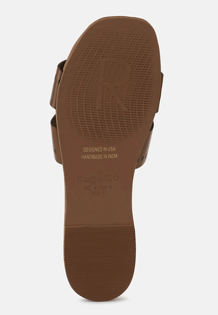IVANKA Tan Cut Out Slip On Sandals - Image 7