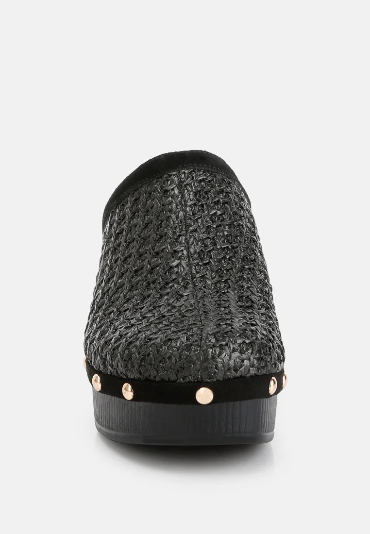 Jeydena Raffia Platform Clogs In Black - Image 3
