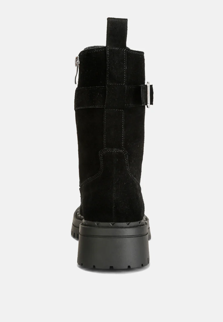 Kasper Suede Chunky Lug Boots In Black - Image 6