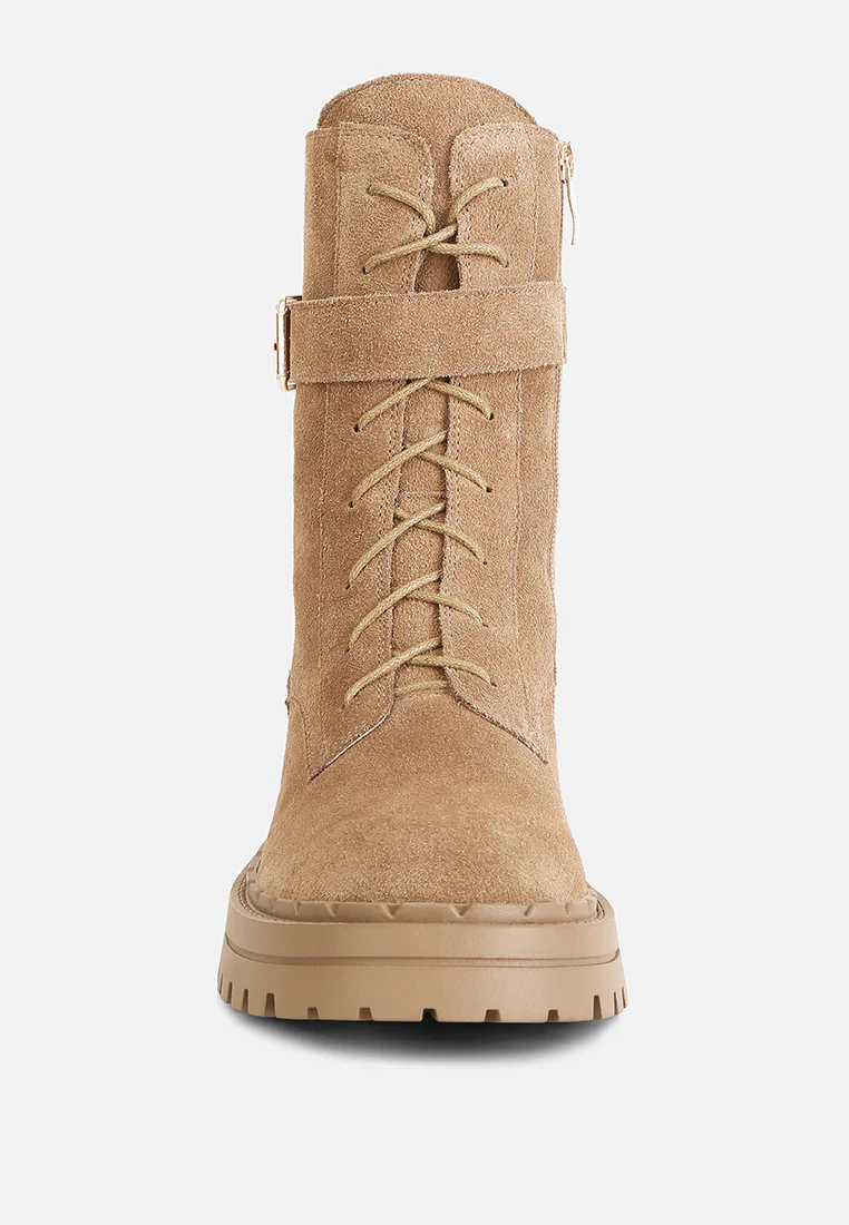 Kasper Suede Chunky Lug Boots In Tan - Image 3