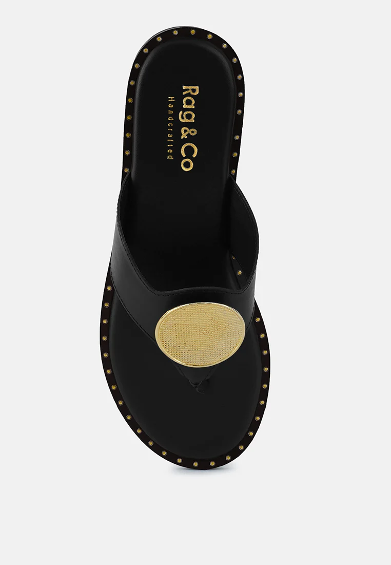 KATHLEEN Embellished Black Slip-on Thong Sandals - Image 6