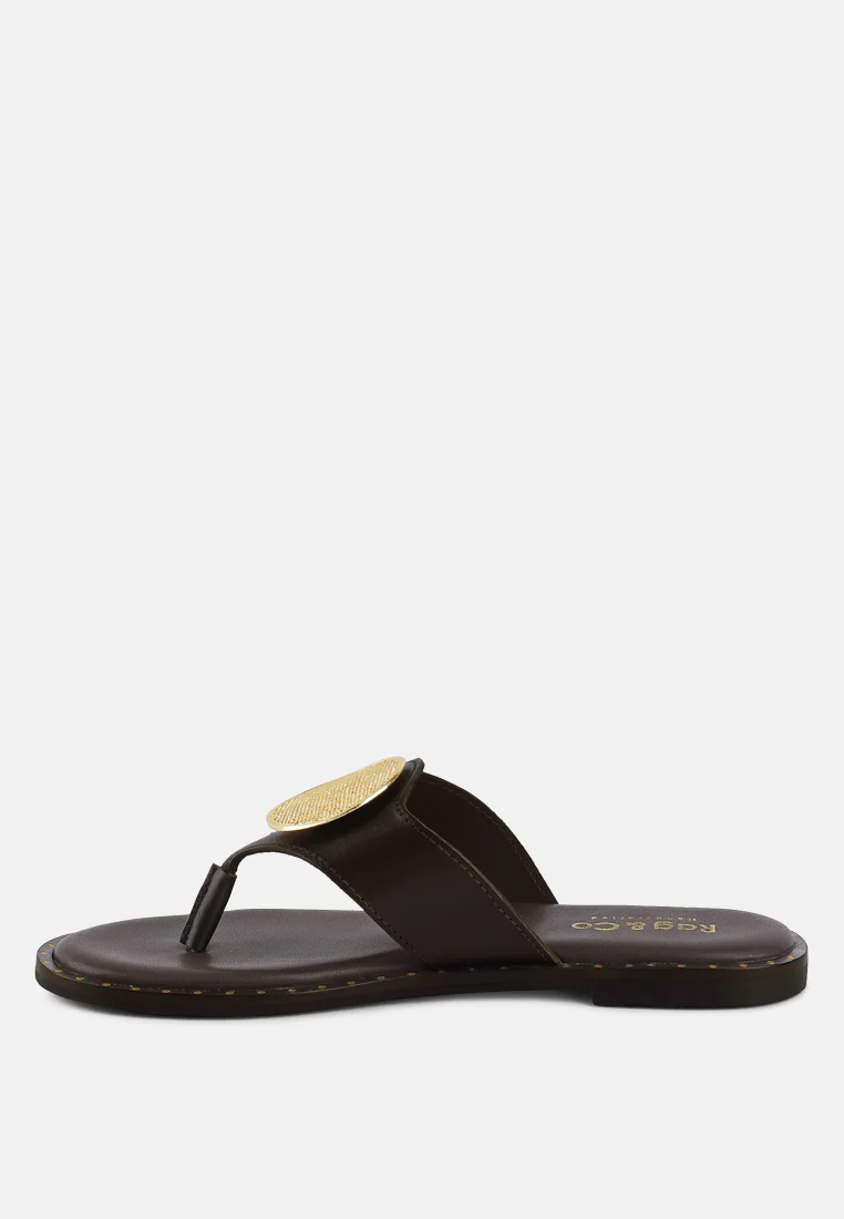 KATHLEEN Embellished Brown Slip-on Thong Sandals - Image 4