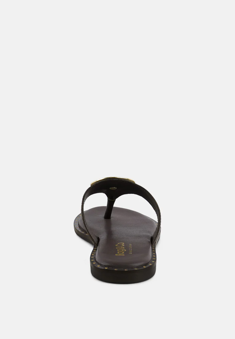 KATHLEEN Embellished Brown Slip-on Thong Sandals - Image 5