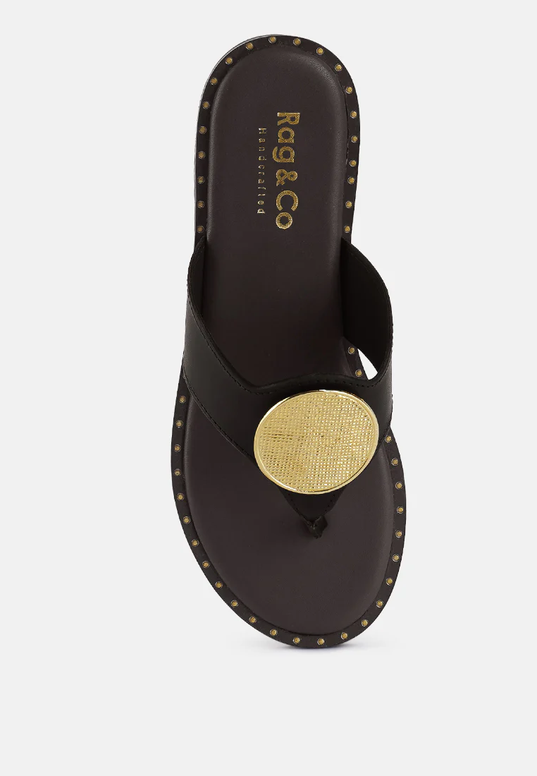 KATHLEEN Embellished Brown Slip-on Thong Sandals - Image 6
