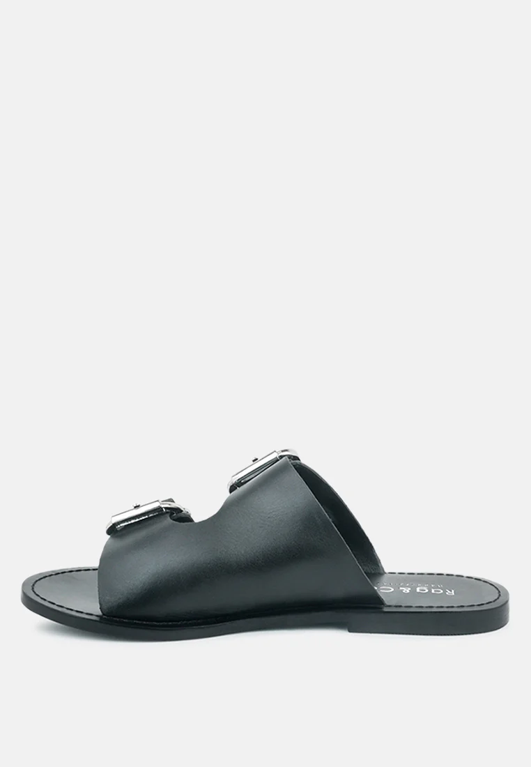 KELLY Black Flat Sandal with Buckle Straps - Image 3