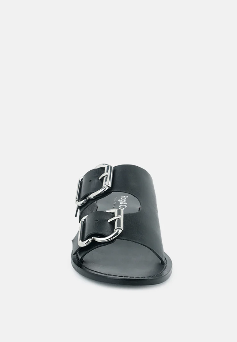 KELLY Black Flat Sandal with Buckle Straps - Image 4