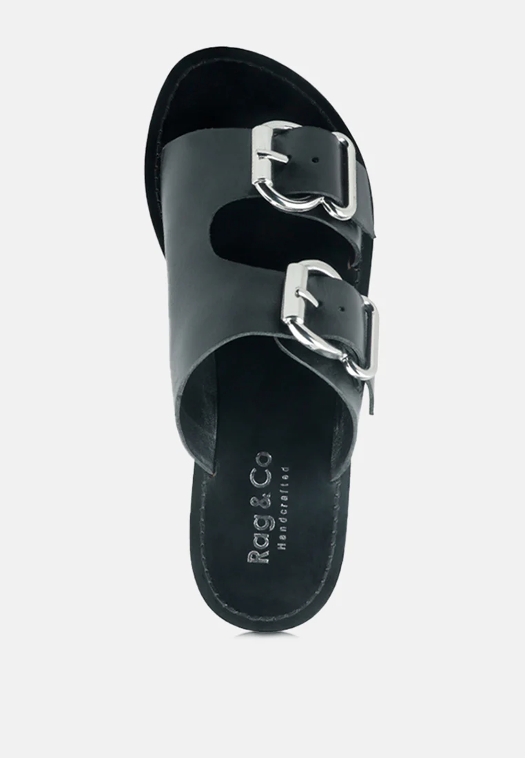 KELLY Black Flat Sandal with Buckle Straps - Image 6