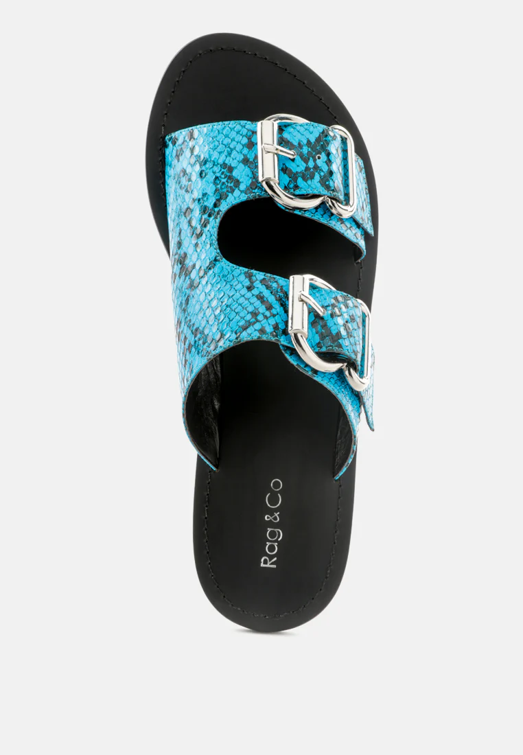 KELLY Blue Flat Sandal with Buckle Straps - Image 6