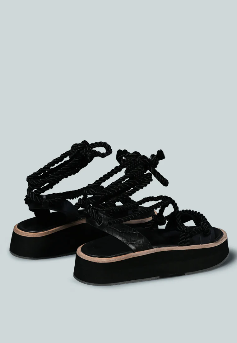 KENDALL Strings Platform Leather Sandal in Black - Image 3