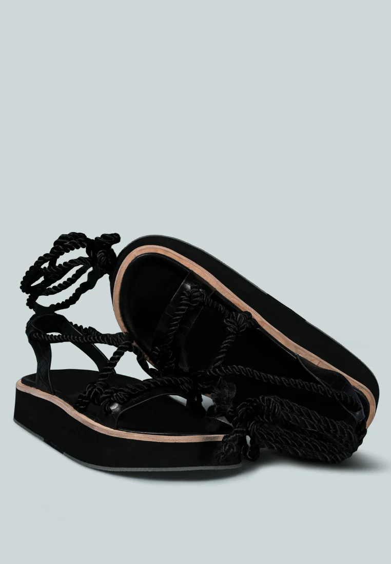 KENDALL Strings Platform Leather Sandal in Black - Image 4