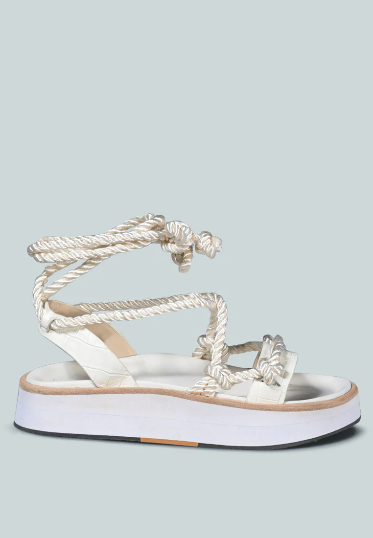 KENDALL Strings Platform Leather Sandal in White - Image 2