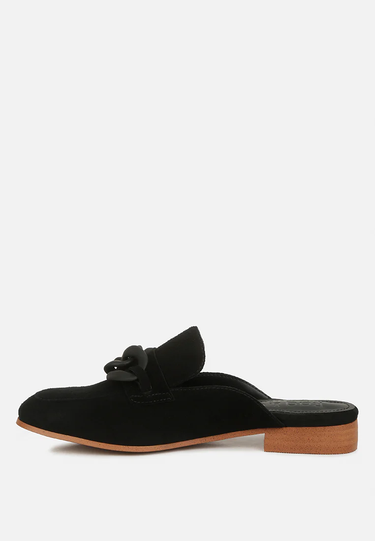 KRIZIA Chunky Chain Suede Slip On Mules in Black - Image 3