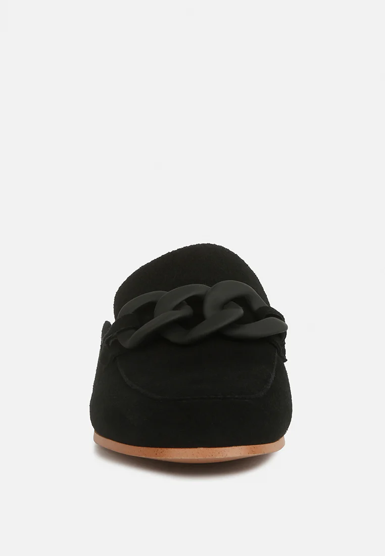 KRIZIA Chunky Chain Suede Slip On Mules in Black - Image 4