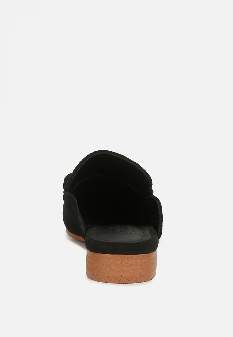 KRIZIA Chunky Chain Suede Slip On Mules in Black - Image 5