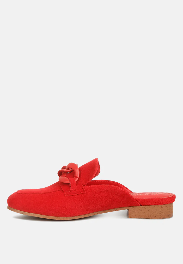 KRIZIA Chunky Chain Suede Slip On Mules in Red - Image 3