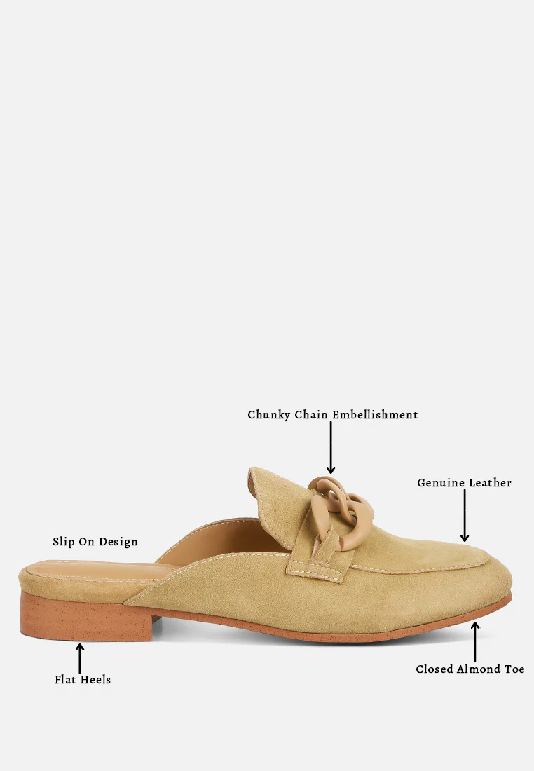 KRIZIA Chunky Chain Suede Slip On Mules in Sand - Image 8